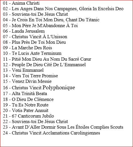 Una Voce - La liste des chants de Jésus