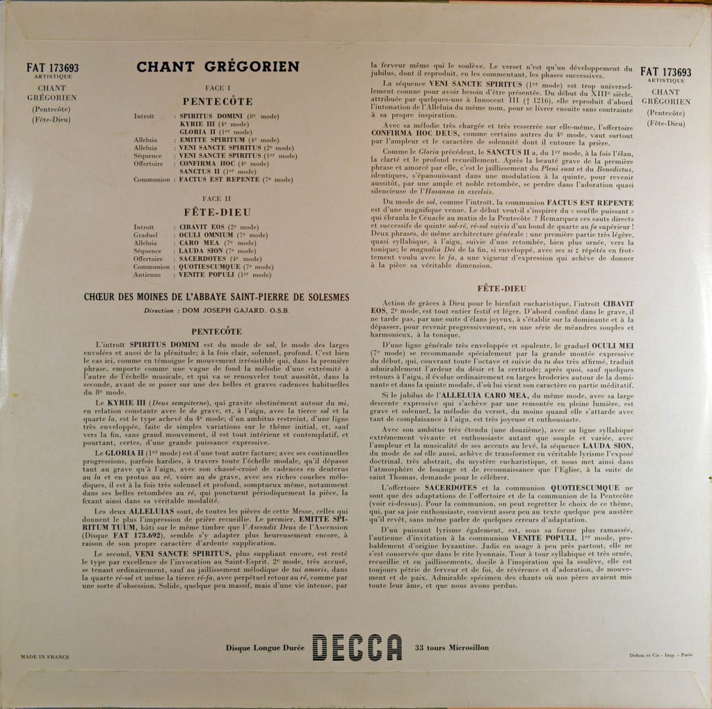 Pochette (verso) du vinyle 33T publié en 1955