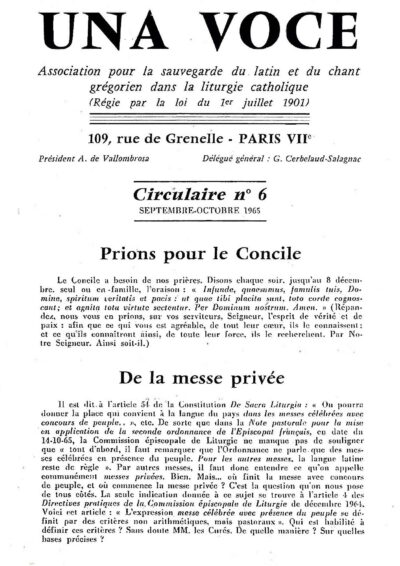 Revue N° 6 (num.) - Una Voce - Circulaire N° 6