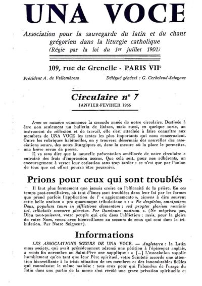 Revue N° 7 (num.) - Una Voce - Circulaire N° 7