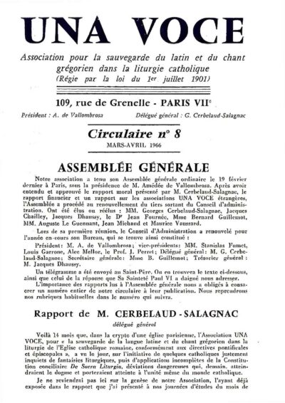 Revue N° 8 (num.) - Una Voce - Assemblée générale