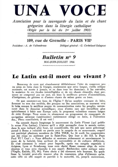 Revue N° 9 (num.) - Una Voce - Le Latin est-il mort ou vivant?