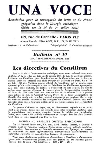 Revue N° 10 ( num.) - Una Voce - Les directives du Consilium