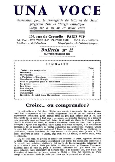 Revue N° 12 (num.) - Una Voce - Croire... ou comprendre?