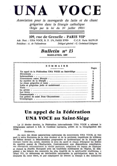Revue N° 13 (num.) - Una Voce - Un  appel d'UNA VOCE au Saint-Siège
