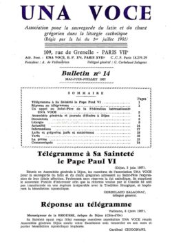 Revue N° 14 (num.) - Una Voce - Télégramme à Sa Sainteté le Pape Paul VI