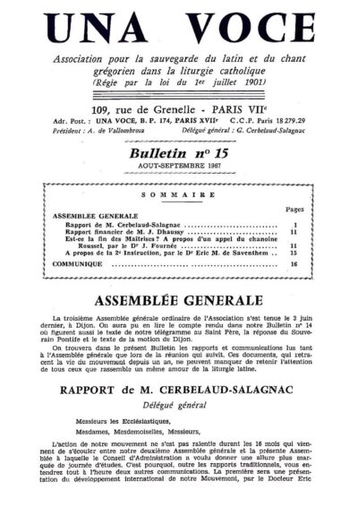 Revue N° 15 (num.) - Una Voce - Assemblée Générale