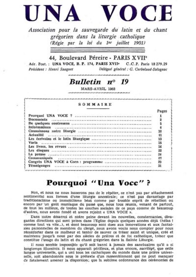 Revue N° 19 (num.) - Una Voce - Pourquoi "Una Voce"?