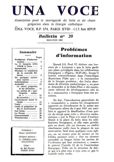 Revue N° 20 (num.) - Una Voce - Problèmes d'information