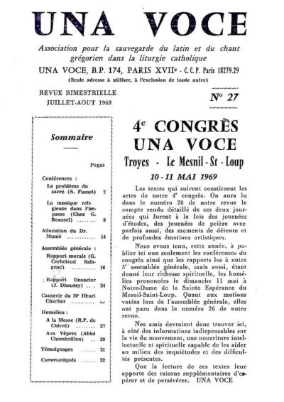 Revue N° 27 (num.) - Una Voce - 4è Congrès Una Voce