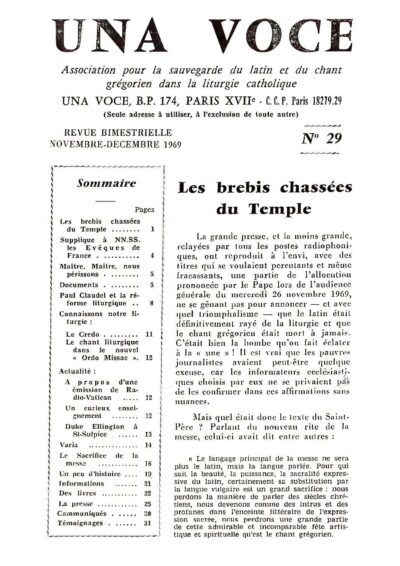 Revue N° 29 (num. ) -Una Voce - Les brebis chassées du Temple