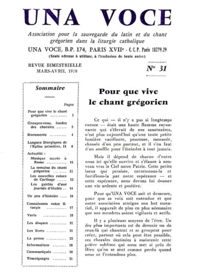 Revue N° 31 (num.) - Una Voce - Pour que vive le chant grégorien