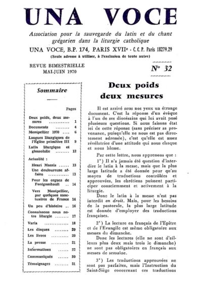 Revue N° 32 (num.) - Una Voce - Deux poids deux mesures