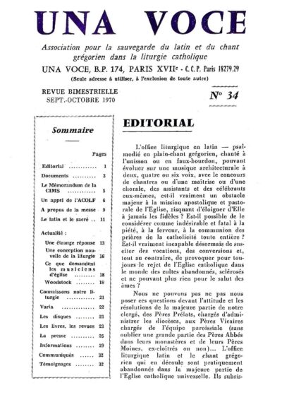 Revue N° 34 (num.) - Una Voce - Editorial : le latin et  le sacré