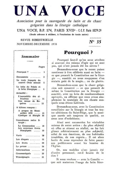 Revue N° 35 (num.) - Una Voce - Pourquoi?