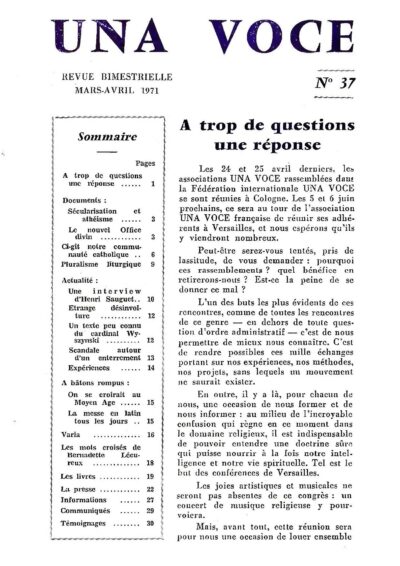 Revue N° 37 (num.) - Una Voce - A trop de questions une réponse