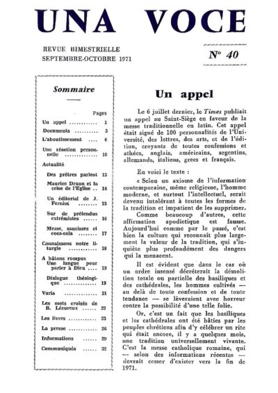 Revue N° 40 (num. ) - Una Voce - Un appel