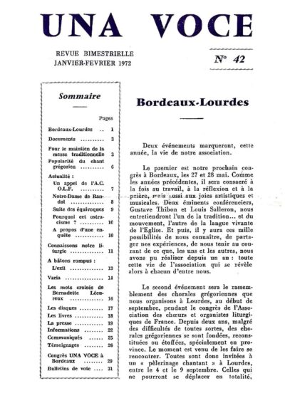 Revue N° 42 (num.) - Una Voce - Bordeaux-Lourdes