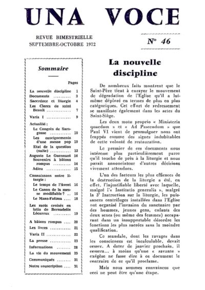 Revue N° 46 (num.) - Una Voce - La nouvelle discipline
