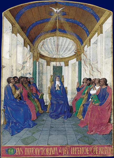 La Pentecôte - Heures d'Étienne Chevalier, enluminées par Jean Fouquet - Musée Condé, Chantilly, R.-G. Ojeda, RMN / musée Condé, Chantilly